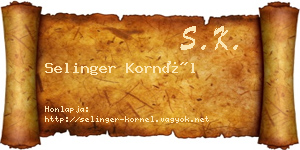 Selinger Kornél névjegykártya